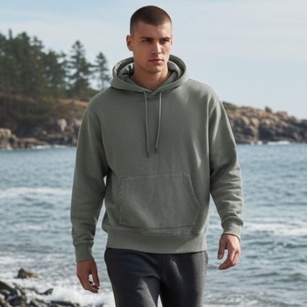 Madewell Mens Sage Green Garment Dyed French Terry Pullover Hoodie L1830 Large‎